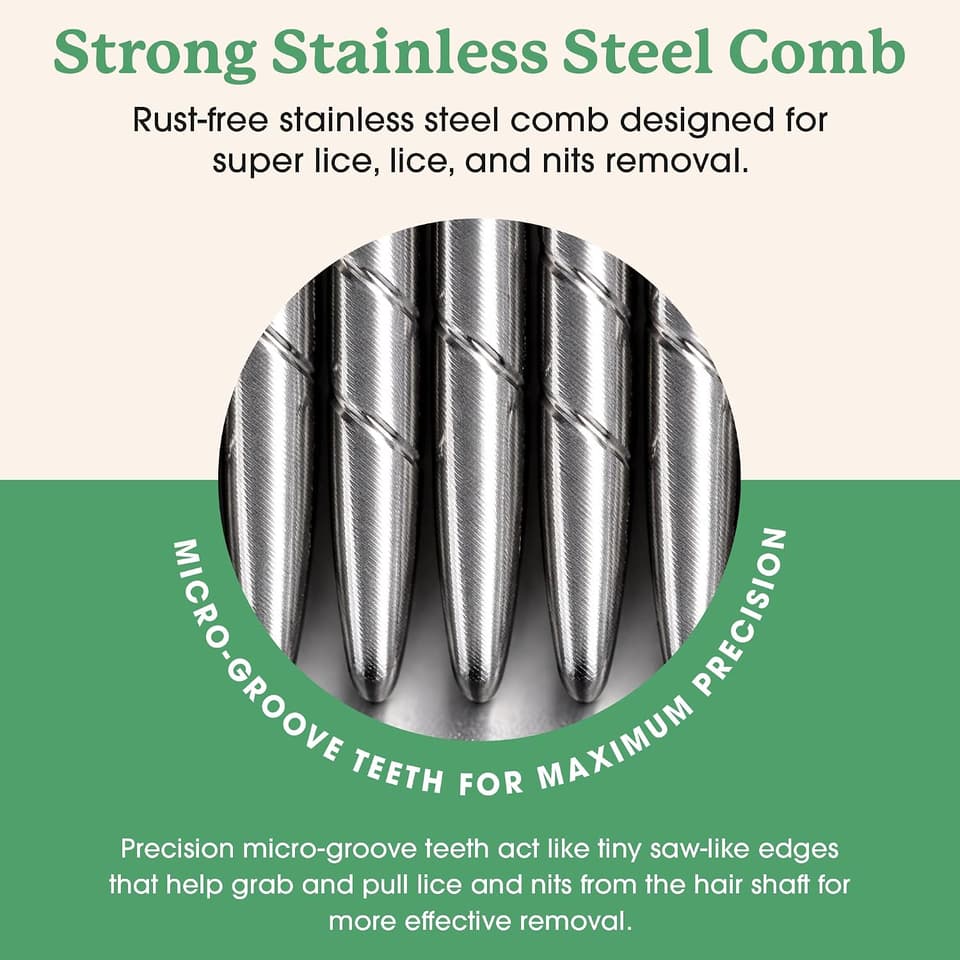 Close-up of the comb's micro-groove stainless steel teeth