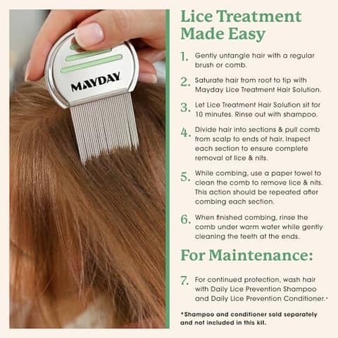 Nit comb in hair, beside steps for lice treatment and maintenance