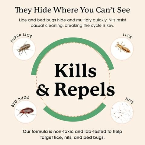 Kills and repels super lice, lice, bed bugs and nits