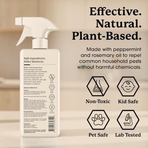 Back label of the spray: non-toxic, kid safe, pet safe, lab tested