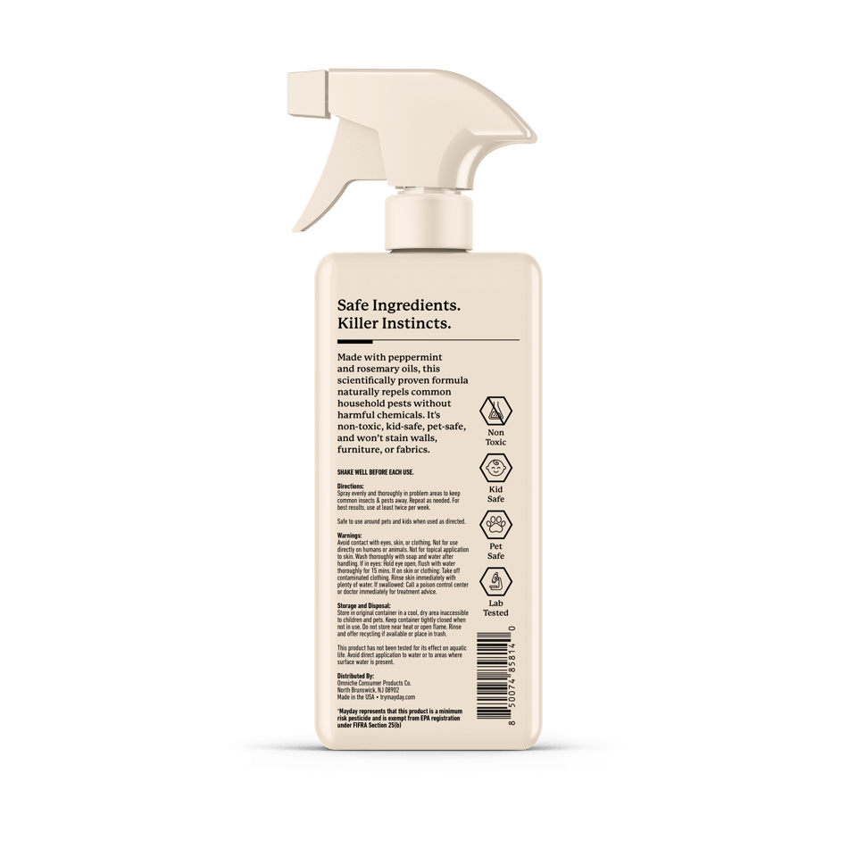 Back of the MAYDAY Pest Control Spray bottle
